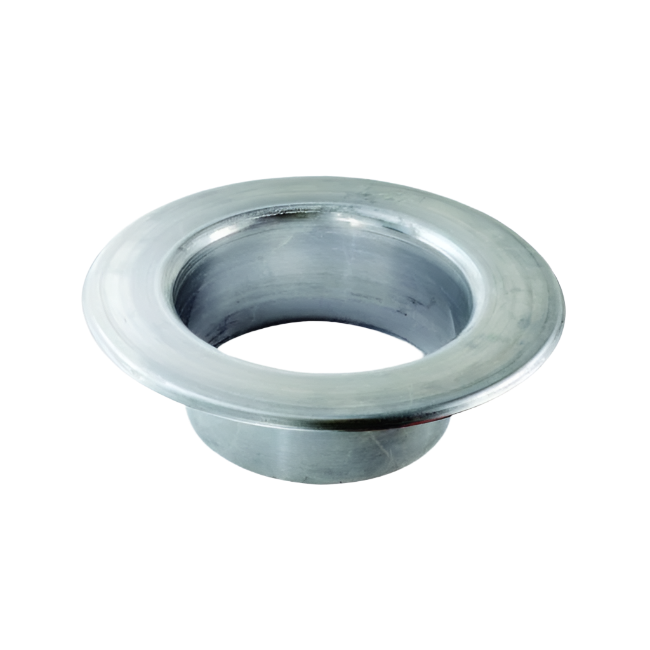 Metallic sink drain cover on a white background