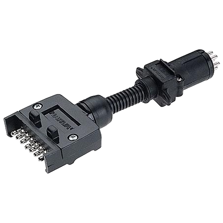 Narva Trailer Plug Adaptor 7 Pin Flat (Car) To 7 Pin Round Small (Trailer)
