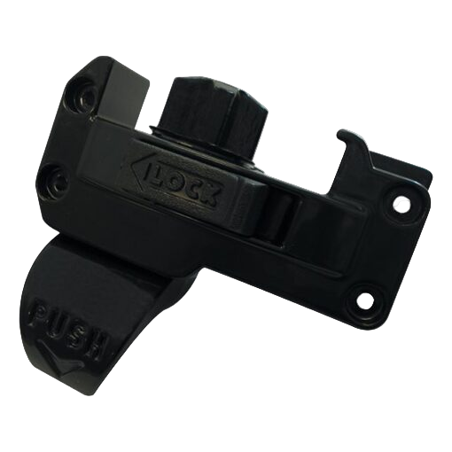Black metal lock mechanism on a white background