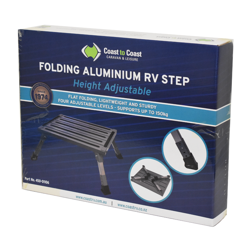 Coast Height Adjustable - Folding Aluminum RV Step (150kg Capacity)