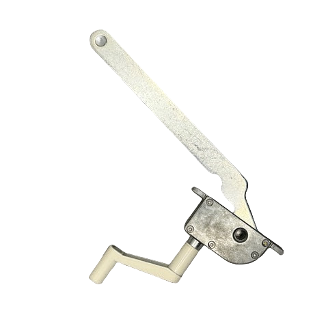 Metal lever with white handle on a white background