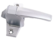 Metal door handle on a white background