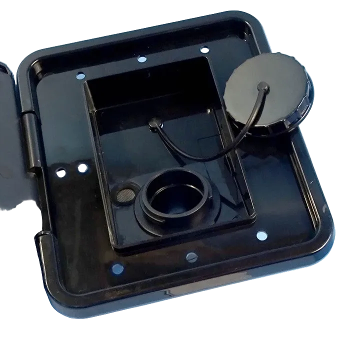 Flomaster Lockable Water Filler Hatch Black / 28mm Outlet / 1/2 inch Breather