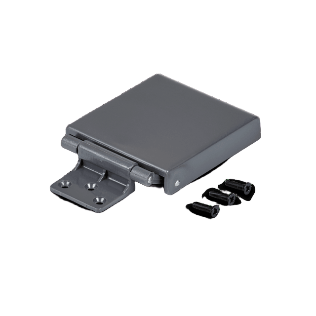 Gray metal bracket with screws on a white background