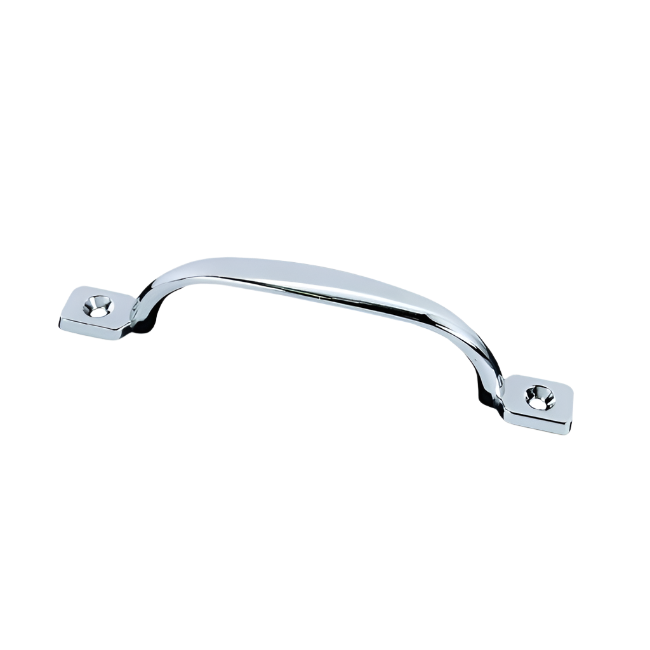 Chrome cabinet handle on a clear background