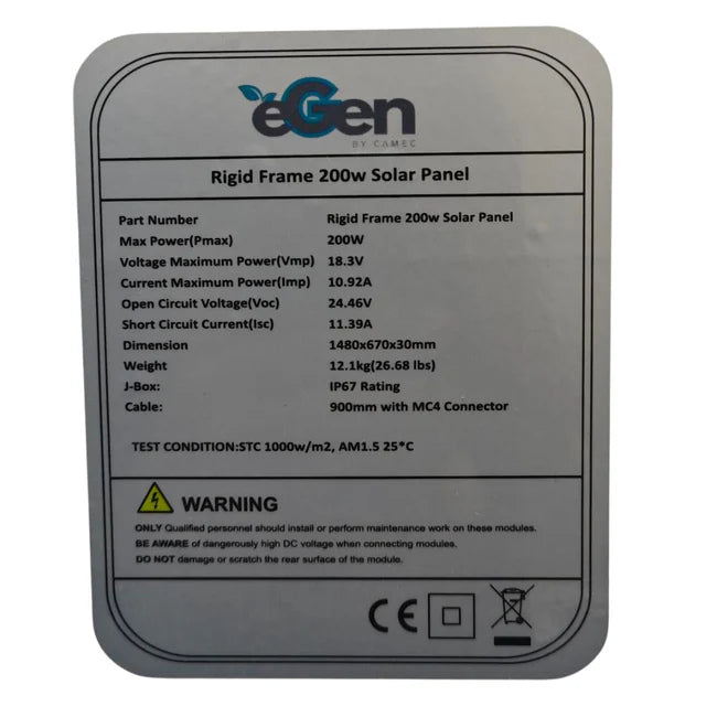 eGen Solar Panel 200W 12V