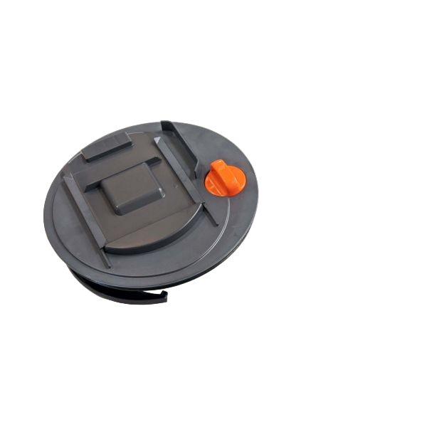 Black and orange lid on a white background