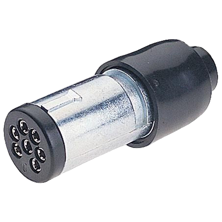 Close-up of a metal cylindrical component with socket on a black background