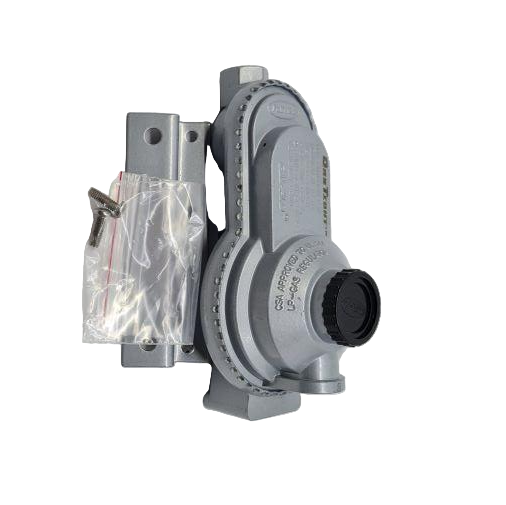 Mechanical device with a clear plastic bag containing small components on a white background