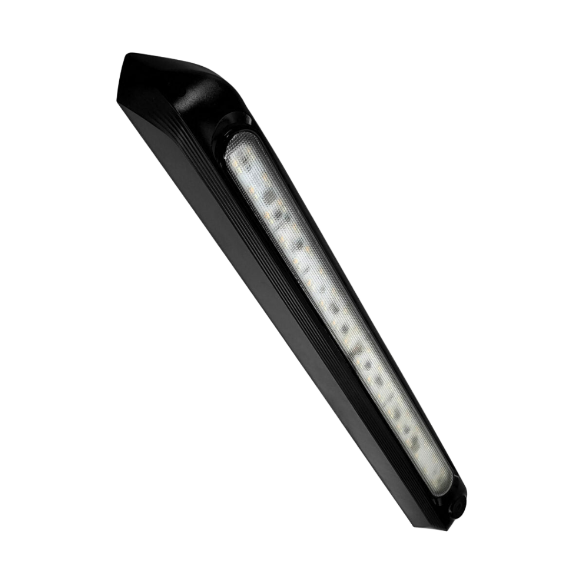 Black LED strip light on a white background