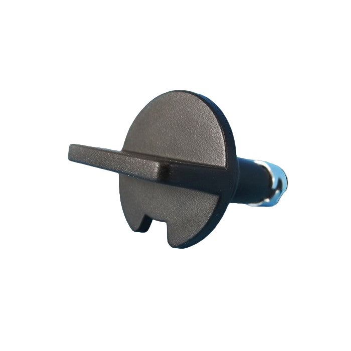 Metallic cylindrical component with a blue accent on a white background