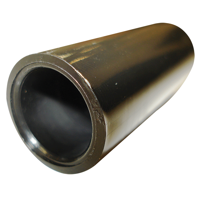 Metallic cylindrical object with a reflective surface on a white background