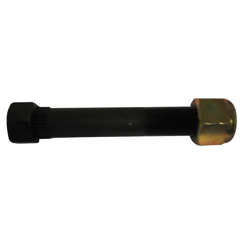 Black metal rod with brass fitting on a white background