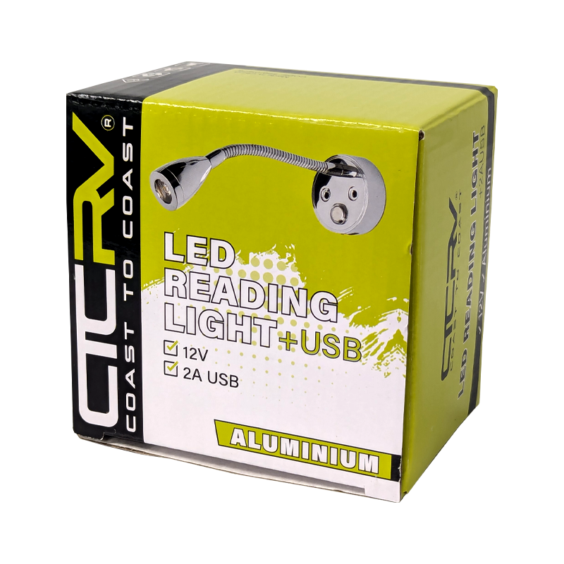 Coast RV 12V LED Aluminium Reading Light with 2A USB