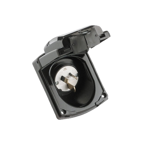Black electrical plug on a white background