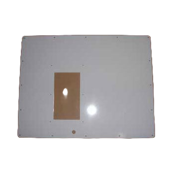White rectangular panel with a brown square cutout on a brown background