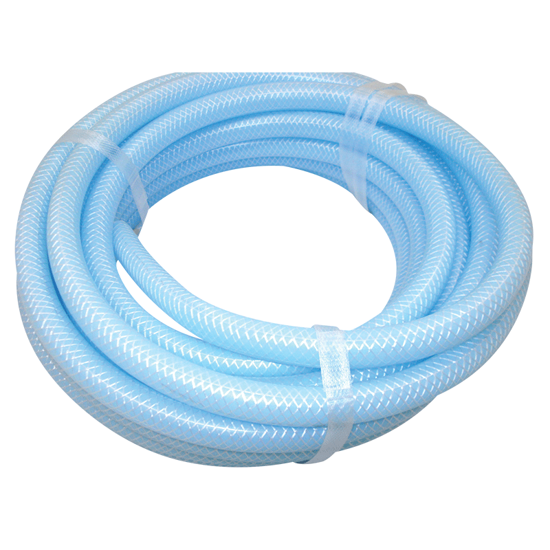 Coiled blue hose on a white background