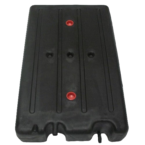 Black plastic component with red buttons on a white background