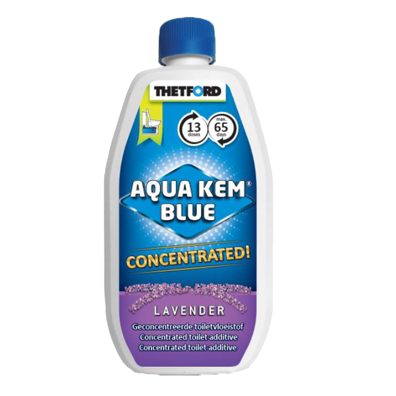 Thetford Aqua Kem Blue concentrated toilet additive bottle on a white background