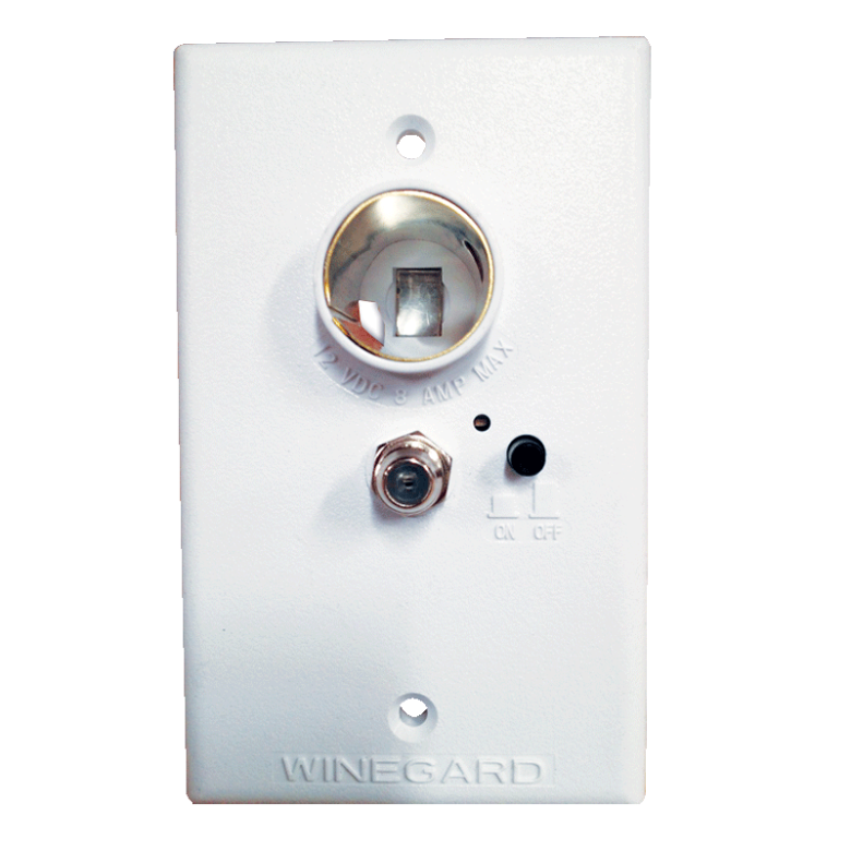 White wall switch plate with silver and gold components on a black background