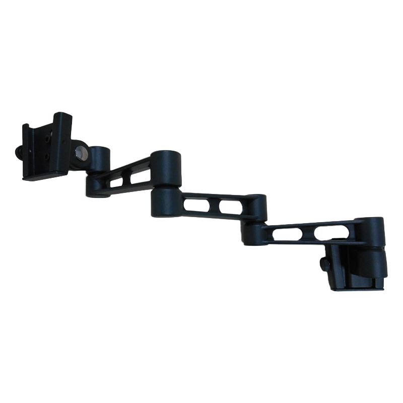 Black adjustable arm stand on a white background