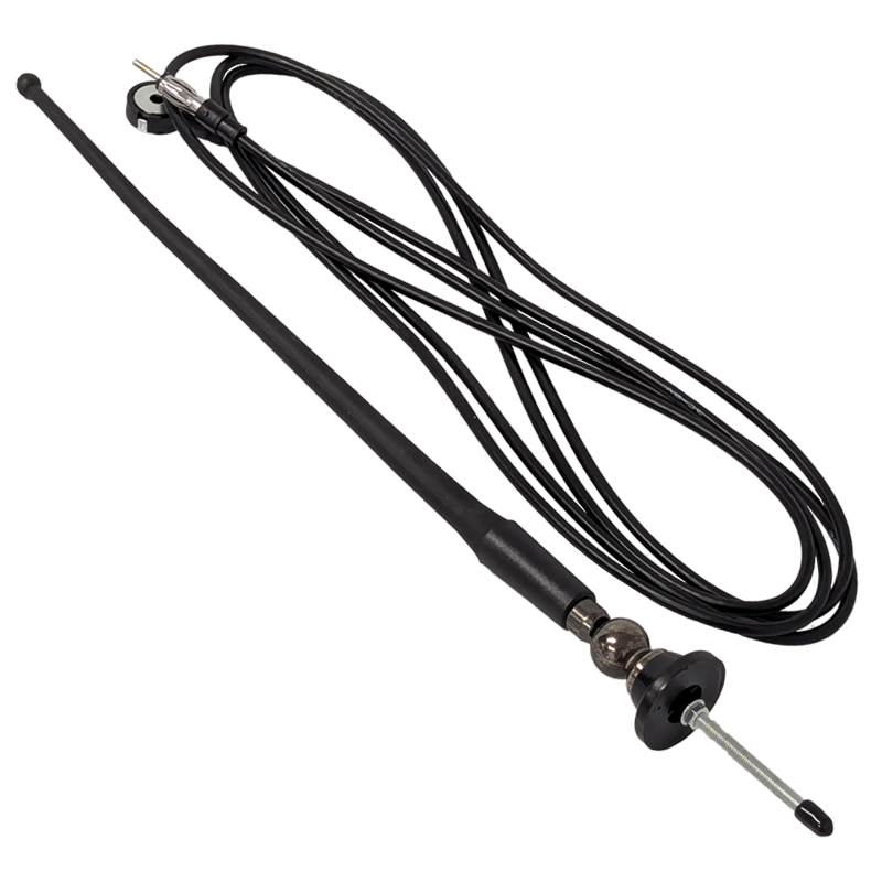 Black antenna with cable on a white background