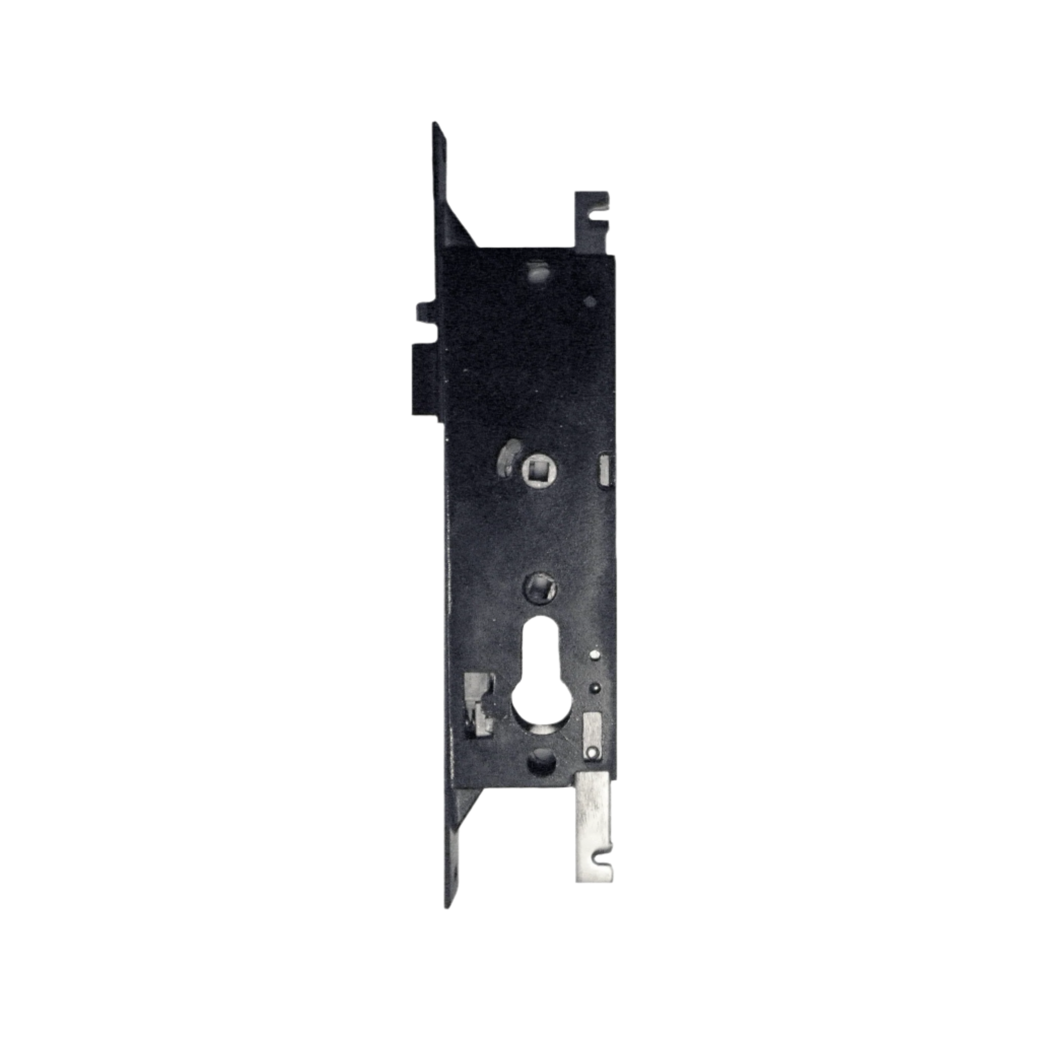 Metal lock mechanism on a white background