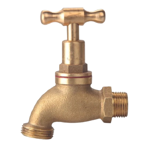 Brass faucet on a white background