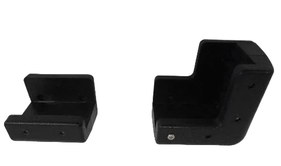 Two black plastic components on a white background