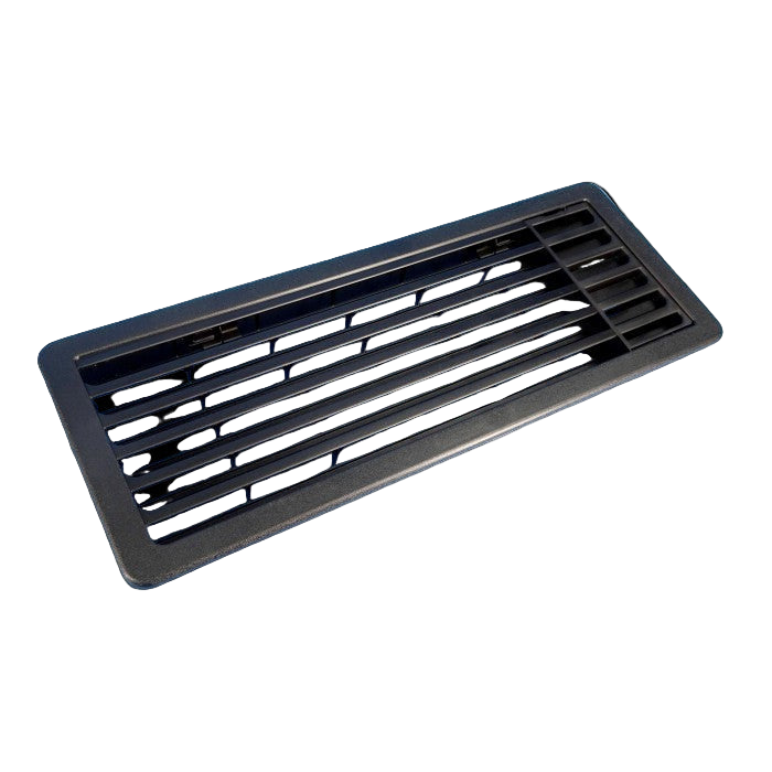 Black rectangular air vent on a white background