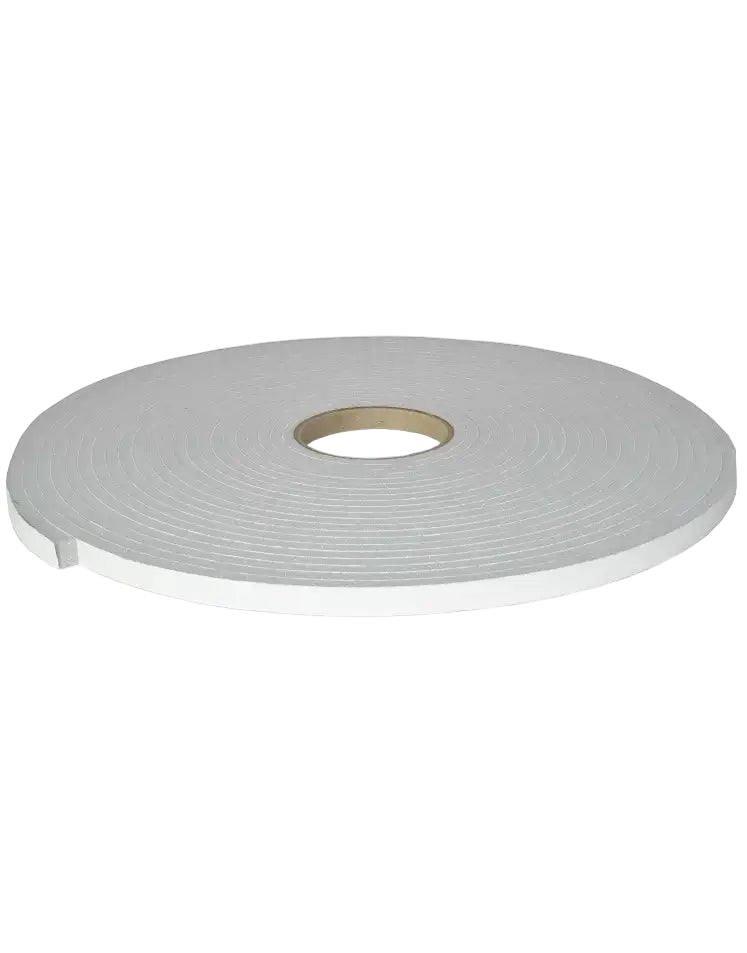 Roll of white foam tape on a white background