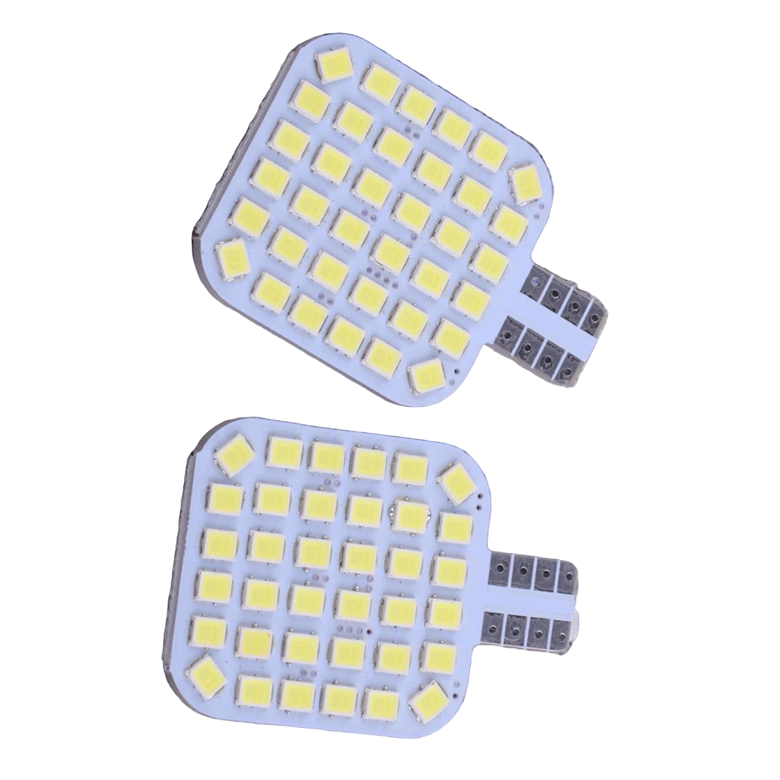 Two LED light bulb components on a white background