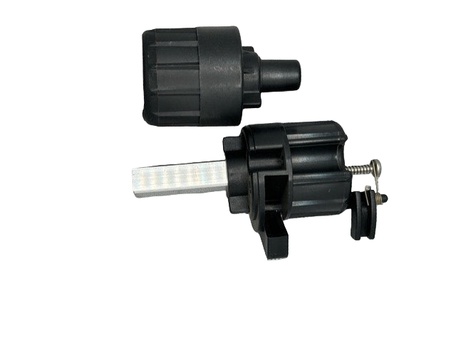 Black plastic components on a white background